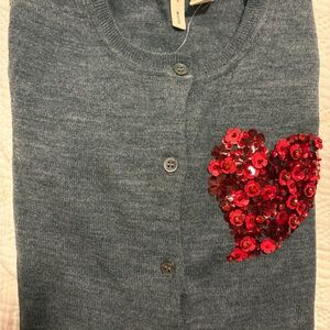 Moth Gray Sweater with Red Heart Sequin Accents
